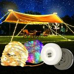 Portable Outdoor Camping Retractable String Lights, 10M Stowable RGB & Warm Led Strip Light, USB Rechargeable Wind Up Tent Star Lantern for Campsite, Awning, Bedroom, Backyard (Green)