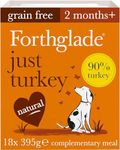 Forthglade Complementary Wet Dog Food (18 x 395g Trays) - Just Turkey with Vegetables, 90% Turkey, Grain Free Stomach Sensitive Dog Food with Natural Ingredients, Hypoallergenic Dog Food