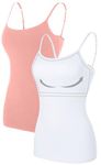 ATTRACO Women's Cotton Camisole Shelf Bra Spaghetti Straps Tank Top 2 Packs, Coral Pink/White, XX-Large