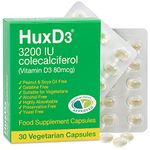 Hux D3 Vitamin 3200iu, Huxley Europe, Vegetarian Capsules, Suitable for Kosher and Halal Diets 30 Count (Pack of 1)