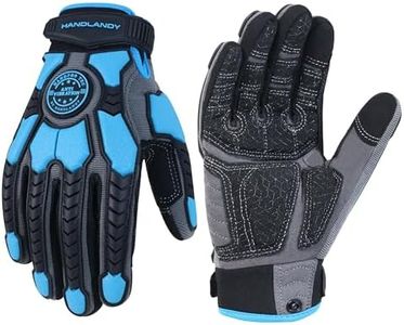 HANDLANDY Anti Vibration Gloves Men Impact Resistant Work Gloves, Padded Palm Grip Heavy Duty Working Gloves (Blue, L)