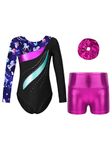 CHICTRY Kids Girls Long Sleeve Gymnastics Leotard Workout Bodysuit with Shorts 2 Pieces Set Tracksuit Tumbling Dance Outfits Type A1 Fairy 5-6 Years