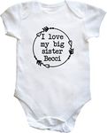 Hippowarehouse PERSONALISED I love my big sister NAME HERE baby vest bodysuit (short sleeve) boys girls White