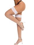 RSLOVE Women's Lace Top Thigh High Stockings Fishnet Sheer Antiskid Silicone Sexy Tights Pantyhose White One Size