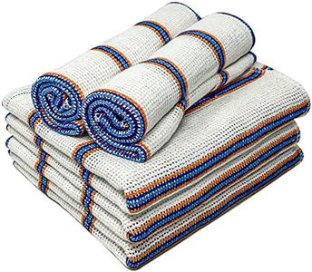 Towelogy® 5 Pack Cotton Dish Cloths Waffle Weave White Super Absorbent LINT FREE QUICK DRY Striped Kitchen Tea Towels Dishcloths for Washing Up Machine Washable 35x40cm (White Blue/Orange Stripes)