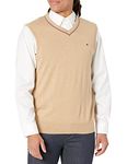 Tommy Hilfiger Men's Cotton Sweater Vest, Light Beige Heather, Large