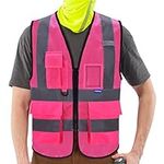 A-SAFETY High Visibility Mesh Safety Reflective Vest with Pockets and Zipper,Hi Viz Work Vest for Men Women (Pink Mesh M)