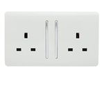 Trendi Switch 2 Gang Artistic Modern Glossy 13 Amp Electrical Long Switched Double Plug Socket White