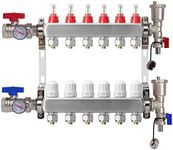 6-Branch Radiant Heat Manifold,Stainless Steel PEX Manifold with Compatible Outlets for Hydronic Radiant Floor Heating (1/2" Adapters included)