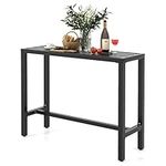 COSTWAY Outdoor Bar Table 48-inch Wide, Narrow Counter Height Dining Table with Waterproof Top and Heavy-Duty Metal Frame, Rectangular Pub Table for Hot Tub Garden Patio Backyard Poolside, Black