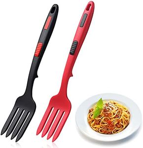 2PCS Silicone Flexible Fork, Heat-Resistant Cooking Fork Tools Dishwasher Safe Kitchen Fork Kitchen Non Stick Fork for Bake and Stir Mix Ingredients, Whisk Eggs (Black, Red)