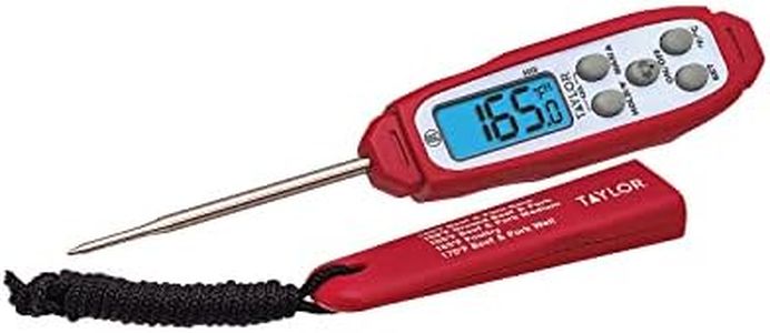 Taylor Digital Waterproof Thermometer with Bright Blue Backlight for Kitchen, Meat, Food, Grill, BBQ Cooking, Red, Standard,(806GW)