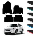 GCM - Car Floor Mats for Hyundai Tucson 2015 to 2020 Full Floor Protection - Anti Slip & Fit Car Mat with Clips Easy to Clean Car Carpet for All-Weather - Black Edging, Carpet