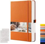 EMSHOI Dotted Notebook - 256 Pages A5 Dot Grid Journal Bullet Notebook with 120gsm Thick Dotted Paper,16 Perforated Pages, Hardcover Leather, Pen Holder, Inner Pocket, 5.75'' × 8.38''-Orange