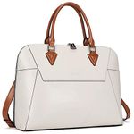 BOSTANTEN Briefcase for Women Leather 15.6 inch Laptop Shoulder Bags Office Work Crossbody Handbag creamy-white