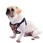 Blueberry Pet Soft & Comfy Made Well Profound Floral No Pull Mesh Dog Harness Vest in Navy Blue, Chest Girth 17.5"-21", Small, Adjustable Harnesses for Dogs