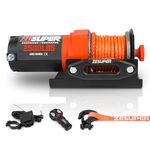 ZESUPER 2500 lb 12V DC Electric Winch 30 ft Synthetic Rope Off Road Waterproof UTV ATV Boat Winch Kits with Wireless Remote,Handheld Switch