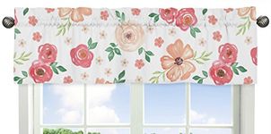 Sweet Jojo Designs Peach and Green Window Treatment Valance for Watercolor Floral Collection - Pink Rose Flower