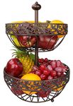 2 Tier Fruit Bowl,Countertop Metal Fruit Basket Rack,Fruits And Vegetable Stand,Vintage Bronze Two-layer Large Basket,Kitchen Display Storage Bowl