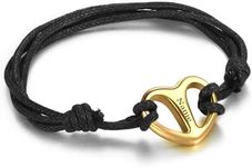 INBLUE Personalized Stainless Steel Heart Urn Bracelet for Ashes Engraved Text Adjustable Black Braided Rope Memorial Ash Bracelet for Women Couple Family Cremation Jewelry (Gold)