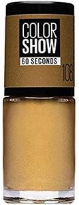 Maybelline Color Show Celebrate 108 Golden 7ml Oro Brillo esmalte de uñas - Esmaltes de uñas (Oro, Golden, Brillo, 24 mes(es), ETHYL ACETATE, BUTYL ACETATE, NITROCELLULOSE, ALCOHOL DENAT., ISOPROPYL ALCOHOL, POLYETHYLENE..., #BE8E29)