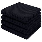 smiry Cotton Kitchen Dish Towels, 13" x 28", 4 Pack Waffle Weave Kitchen Towels, Ultra Soft Absorbent Quick Drying Dish Cloths, Black