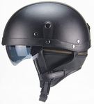 Motorbike Leather Half Helmet Removable Thermal Bib Retractable Brown Visor Open Face Motorcycle Helmet for Men and Women ECE Approved Jet Helmet Moped Scooter Cruiser B,XL=(60-61CM)