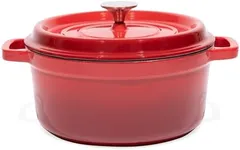 Bruntmor Pre-Seasoned Enameled Cast Iron Dutch Oven with Lid and Handle - 5.2 Quart Heavy Duty Casserole Dish for Cooking, Baking, and Braising - Oven Safe, Durable, Round Cast Iron Cooking Pot - Red