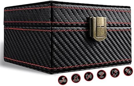 FOXNSK Faraday Box for Car Keys, Key Fob Protector Leather Signal Blocker Box Anti Theft Car Key Box Car Key Signal Blocker RFID Signal Blocker & Anti-Theft Faraday Box