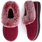 EverFoams Women's Bootie Slippers Warm Soft Comfy Memory Foam Non-slip Indoor House Shoes with Fluffy Collar Burgundy Size 4 UK