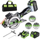 WORKPRO 20V Cordless Mini Circular Saw, 4-1/2" Compact Wireless Circular Saw 4.0Ah Battery, Fast Charger, 3 Saw Blades, 4500RPM, Laser Guide, Max Cutting Depth 1-11/16"(90°), 1-1/8"(45°)