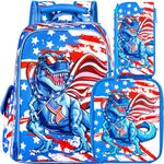 3PCS Dinosaur Backpack for Boy, 16" Kids Backpacks for Elementary Preschool Students, School Bookbag with Lunch Box （Blue）