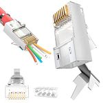 Shielded RJ45 Cat6A Cat7 Pass Through connectors - 3 Prong 8P8C 50U Gold Plated 2-Piece Pass-Thru Modular Data Plug for FTP/STP Cable & Solid Wire (30 Pack)