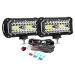 PICAA 2x 7 Inch 120W LED Light Bar 4x4 With Wiring Harness Kit 12V, Triple Rows Spot Flood Combo Work Lights Fog Lamp Waterproof for Off-Road Truck Car ATV SUV UTV Tractor Motorcycle