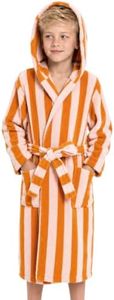 JiAmy Boys Girls Hooded Robes, Soft Fleece Towel Robe Super Absorbent Quick-Dry Kids Bathrobe for Bath & Pool Orange 10-12 Years