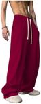 OYOANGLE Men's Drawstring Elastic Waist Baggy Sweatpants Y2K Loose Wide Leg Long Pants with Pocket Burgundy Small