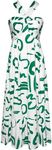 Women's 2025 Summer Floral Maxi Dress Criss Cross Halterneck Sleeveless Flowy A Line Boho Beach Vacation Casual Dress White Green L