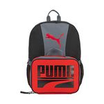 PUMA Kids' Backpack & Lunch Kit Combo, Black/Grey/Red, Youth Size