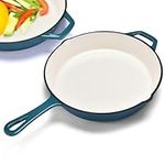 Bruntmor Cast Iron Pan 25cm - Cast Iron Skillet with Pour Spout, Round Frying Pan - Cast Iron Cookware, Crock Pot - Cooking Tools & Kitchen Essentials - Teal