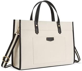 Missnine Sac Cabas Femme pour Ordinateur Portable 15,6 pouces en Toile Grand Sac à Main Élégant pour Cours Travail Université Voyage(Noir + beige)