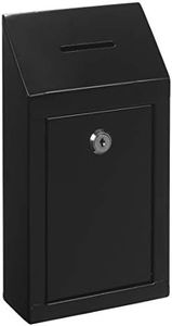 Metal Donation Box Charity Steel Collection Box Office Suggestion Box Secure Box With Top Slot and Lock with Keys Wall Mount with pre drilled holes 10x6x2.5" Key Drop Box for Home Office(Black)