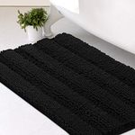 H.VERSAILTEX Bath Mat for Bathroom Non Slip Extra Thick Chenille Striped Bath Rug 20" x 32" Absorbent Non Skid Fluffy Soft Shaggy Rugs Washable Dry Fast Plush Mats for Indoor, Bath Room, Tub - Black