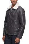 Dockers Men's James Dean Faux Leather Jacket with Removable Sherpa Collar Coat, Dark Brown, S