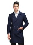 CHKOKKO Winter Wear Single Breasted Notch Lapel Tweed Pea Trench Long Coat For Men Navy Blue S