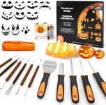 Shuttle Art 35 PCS Halloween Pumpkin Carving Kit, 11 PCS Professional Stainless Steel Pumpkin Carving Tools with 10 Stencils and 12 Electronic Candles, Safe, Fun and Durable for Kids Adults Carving