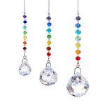 HDCRYSTALGIFTS Crystal Ball Prism Rainbow Maker Chakra Suncatcher Hanging Beads Window Sun Catcher for Gift,Set of 3