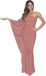 KOH KOH Womens Long Sexy One Shoulder Evening Cocktail Semi Formal Maxi Dress, Cinnamon Rose Pink, Small