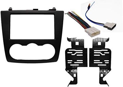 Double DIN Aftermarket Radio Installation Kit + Wire Harness + Antenna Adapter Factory Matched Texture Compatible with Nissan Altima 2007-2012