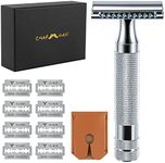 CHARMMAN Classic 3-piece Double Edge Safety Shaving Razor, 1 Razor + 10 pcs Super Stainless Blades+ Travel Cover + Luxurious Packaging