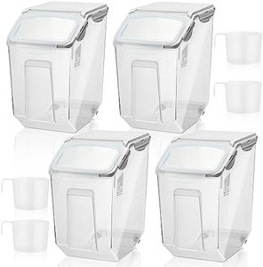 Umigy 4 Pack Rice Storage Container Flour Storage Bin with Wheels White Plastic Airtight Lid Food Storage Boxes for Dog Pet Food Cereal Grain Dry Food (15 Liter / 30 lbs)